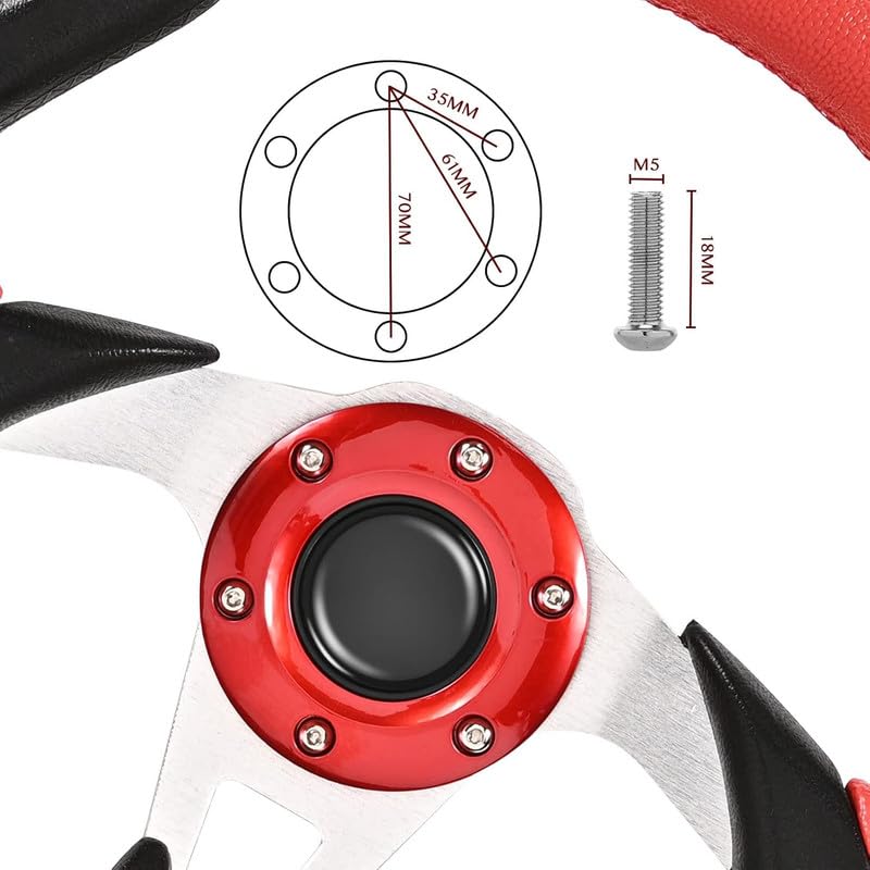 Image of Universal Racing Steering Wheel, 6 Bolt Anti-Slip Leather and Aluminum Gaming Steering Wheel with Horn Button for Car Sports Racing Steering Wheel (Red) Comfortable With Gy-psy Ki-ng
