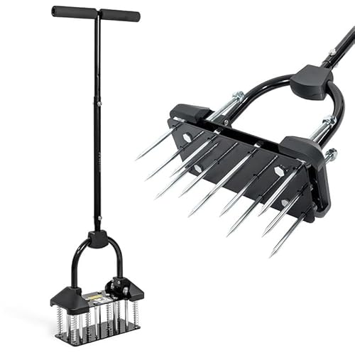 ARTEMIS Speed Aerator 85mm Extra Deep Lawn Aerator Spike Aerating Tool 150+ holes per minute, Spring Back Mechanism, Manual Aeration Tool with Padded T-Handle, Wide Foot Plate