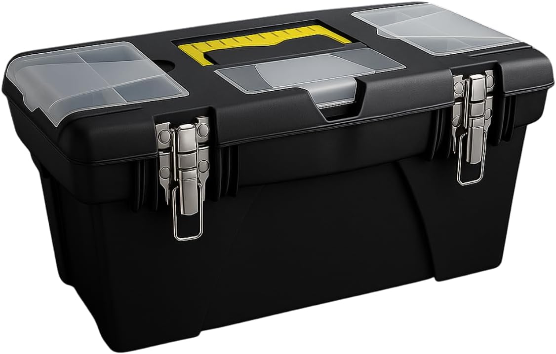 ToolUSA Robust Plastic Tool Box | 18.5" x 10" x 9" | Secure Metal Riveted Latches | Multi-Compartment Storage | Portable Organizer for Crafts, Work, Fishing