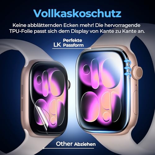LK 8 Stück Schutzfolie für Apple Watch Series 11/10 42mm, HD Klar Flexible TPU, Anti-Staub, Blasenfrei, Selbstheilungsfähigkeit, Volle Abdeckung Displayfolie für iWatch 42mm
