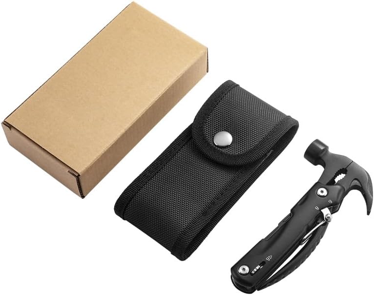 Hammer Multitool 10 in 1 Birthday Gifts for Men Dad Husband Camping Accessories Gear Multi Tool Camping Essentials Gadgets for Men-Black