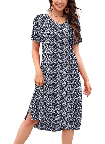 Women Summer Dress V Neck Loose Knee Length Soft Casual Daily Wear 02S S