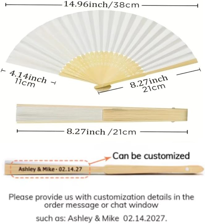 Personalized Engraved White Folding Paper Hand Fan with Gift Bag & Customed Fan Party Wedding Supplies Souvenir (60)