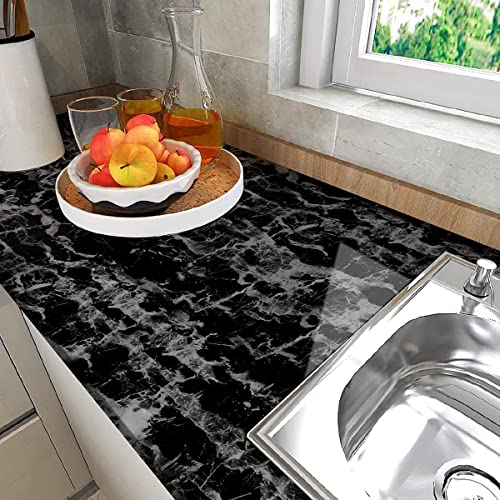 Image of WISDOM Peel and Stick Marble Contact Paper for Countertop - Vinyl Waterproof Self Adhesive Wallpaper (Black & White, 30 inchx152 inchcm)