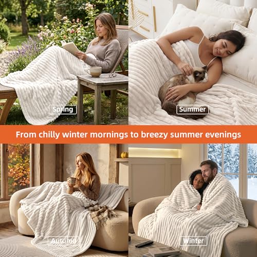 Manta de forro polar blanca para sofá y cama, cálida y acogedora, ideal para mujeres y niñas miniatura 6
