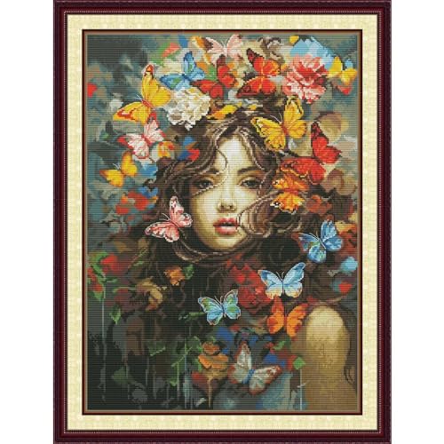 Image of ITSTITCH Stamped Cross Stitch Kits - Full Range of Embroidery Patterns for Beginners or Adults,14 CT 2 Strands DIY Counted Needlepoint Arts Craft-Butterfly Beauty 16x20.8 inch