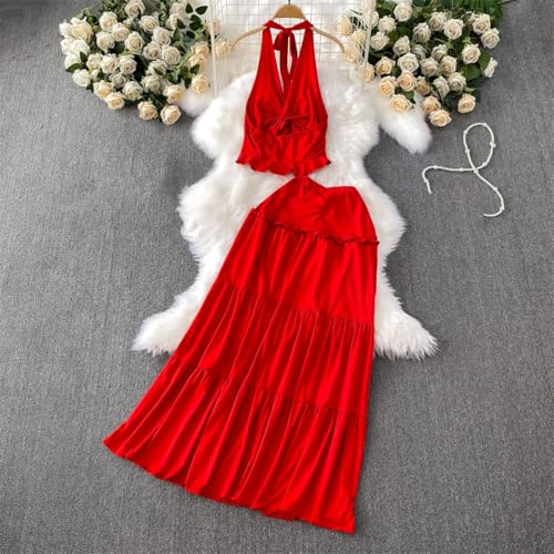 Women Party Beach Two Piece Sleeveless Ruffle V-Neck Ss Tops High Waist Folds Vacation Slim Skirts2