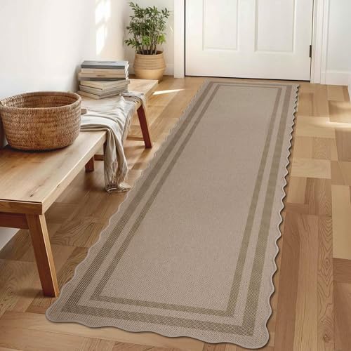 Homcomodar Teppich Läufer Flur 80x200cm Läufer Flur Küchenläufer rutschfest Teppich für Küche, Korridor,Schlafzimmer, Balkon Jute-Look Indoor Outdoor Läufer Waschbar(Braun-Grenzen)