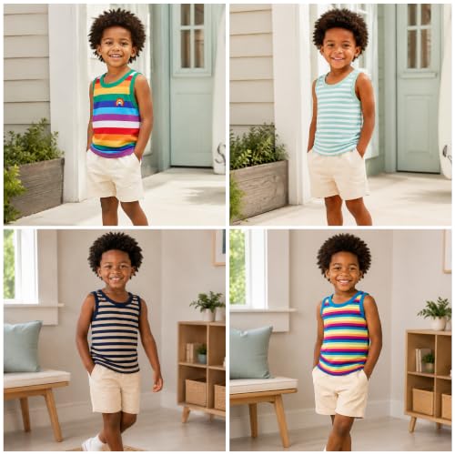 Image of Mud Kingdom Boys Girls T-Shirts Rainbow Stripe Cotton Unisex Top