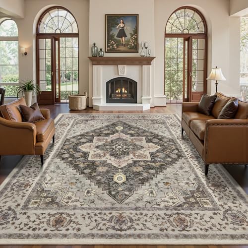 Image of Tangsoo 9x12 Washable Area Rugs for Living Room, Vintage Non Slip Large Rug