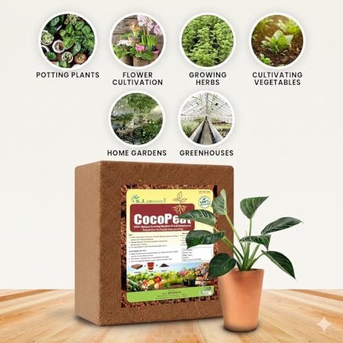 Image of SJ Organics Cocopeat Brick 5kg - Compressed & Washed Coco Coir Block for Terrace Gardening | Expands up to 75 Liters | Organic Soil Substitute for Vegetables, Lawn & Hydroponics