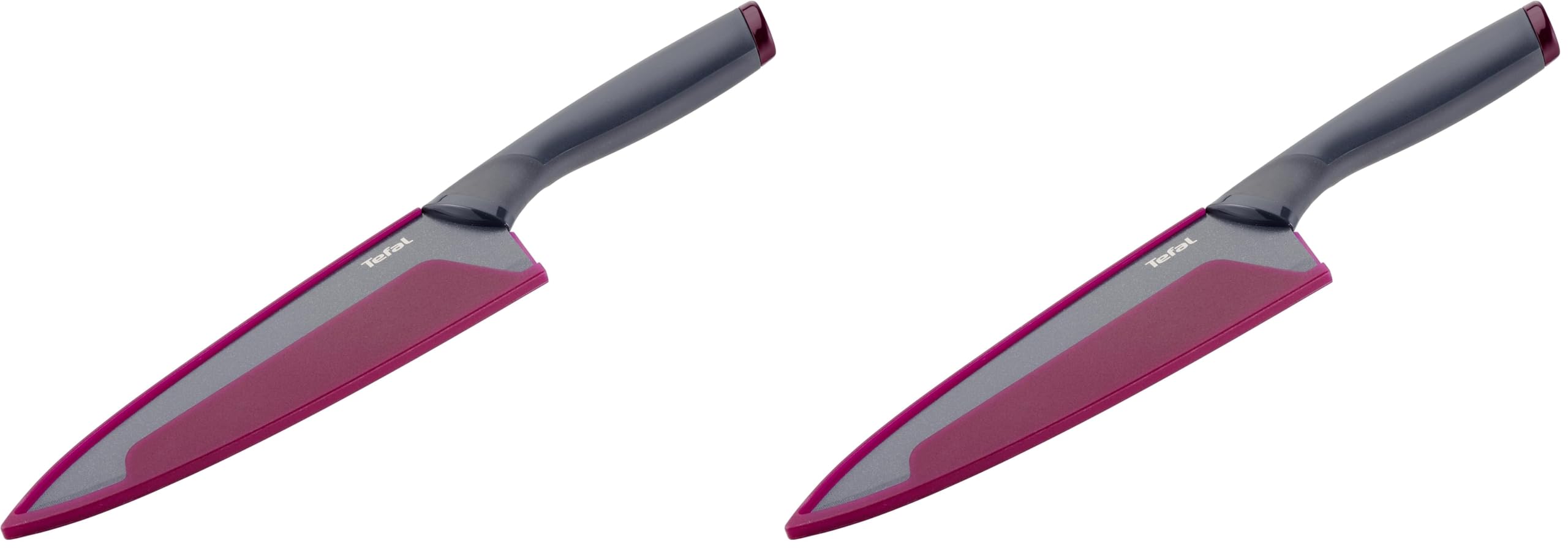 Couteau Chef Tefal Fresh Kitchen 20 cm lot de 2 couteaux de cuisine avec garde lame mauve