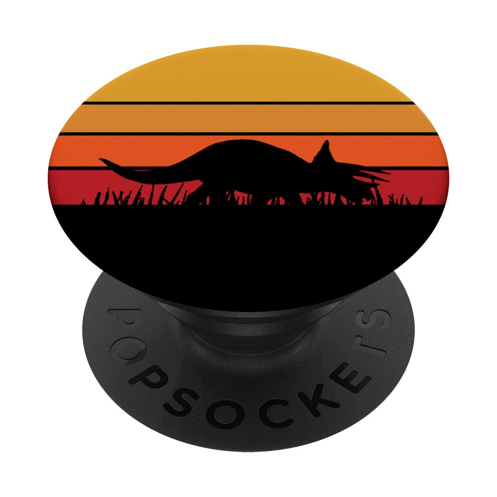 Triceratops Dinosaur Dino - Sunset Retro Archeology PopSockets Adhesive PopGrip