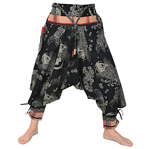 Siamrose Japanese Style Samurai Yoga Ninja Harem Pants Men Women Lounge Trousers, One Size, Elastic Waist