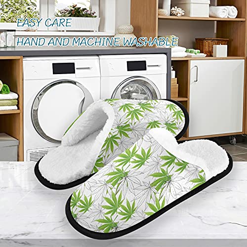 OTVEE Marijuana Weed Hemp Green Leaf Unisex Slipper Coral Fleece House Slipper Anti-Skid Indoor Socks House Shoes for Men and Women-L2