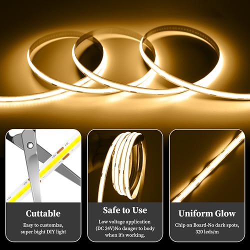 iNextStation 10M COB LED Strip Lights, 24V Warm White 3000K LED Tape Lights with Plug - Image 4