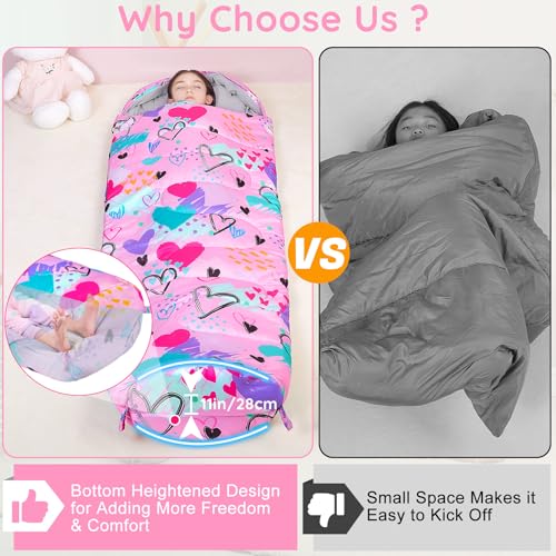 Image of FIOBEE Kids Sleeping Bag 3 Season Camping Sleeping Bags for Girls Toddler | Warm & Cool Weather 41℉ - 60.8℉, Girls Sleeping Bag with Backpacking, Machine Washable, For Traveling Hiking Indoor Outdoor