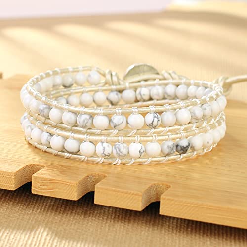 Image of KELITCH Double Wrap Bracelet Women Hand-Braided Turquoise Beads Bracelets Boho Leather Bracelets Bangle