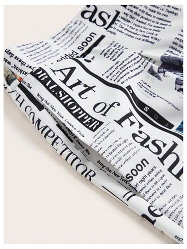 WDIRARA Women's Plus Size Newspaper Print Wide Leg Pants Elastic High Waisted Palazzo Pants with Pockets4