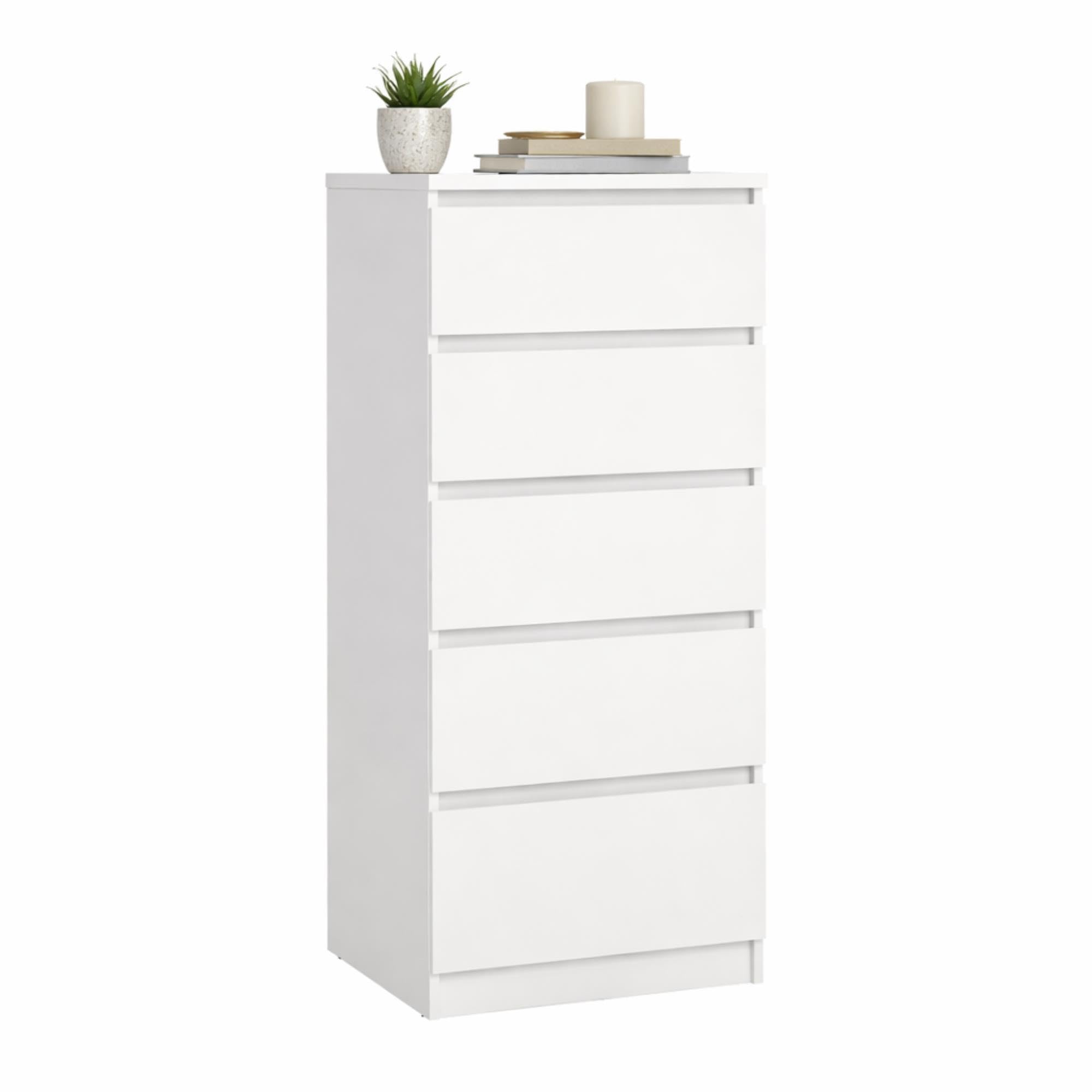 Cómoda, Cajonera Dormitorio SIL White con 5 Cajones,Color Blanco, 41 x 50 x 112 cm