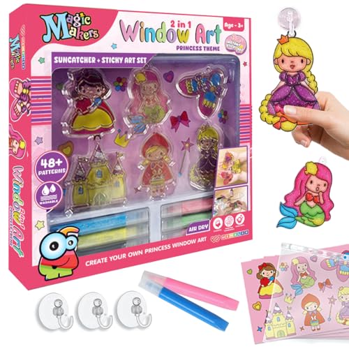 Wembley Glass Painting Kit 18 Pcs Window Art and Craft Kit for Girls Gift Toys for 5+ Years Old with 48 Pattern 3D Sticker | Easy-to-Stick on Glass Window Fridge Birthday Gift for 6-12 Years Old Girls