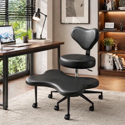 Image of Pinmoco Black PU Leather Cross Leg Chair - Modern Home Office Desk Chair with Wheels, Ergonomic Comfortable Seat for Adults, Durable Water-Resistant Professional Design