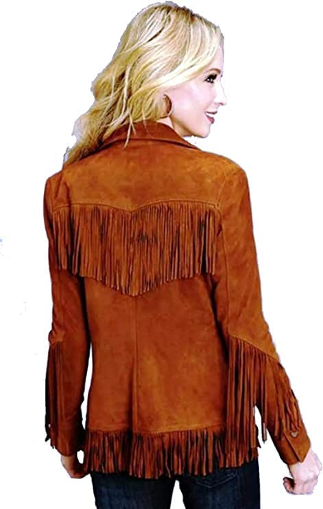 Women Traditional 100% Genuine Suede leather Western Cowlady Jacket| Classic Native American Coat with Fringed2