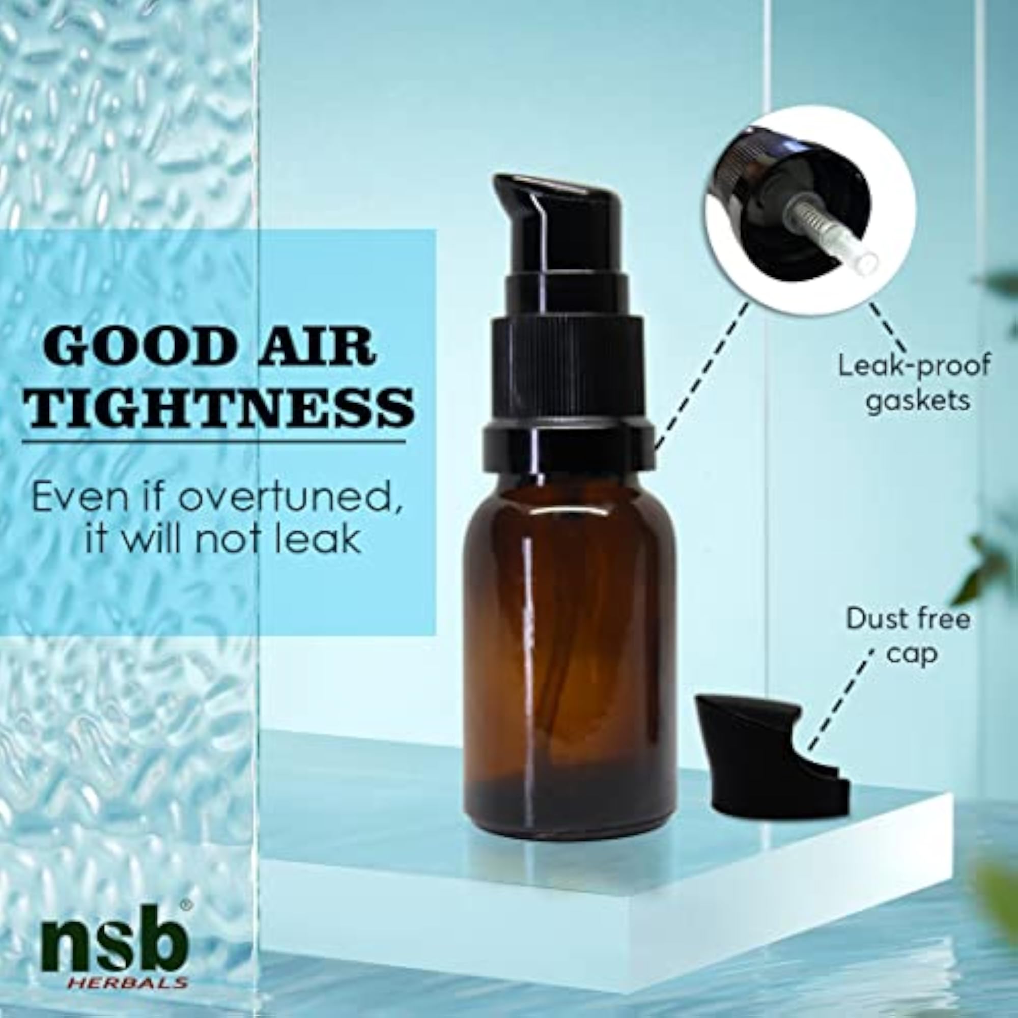 15 ML Amber Color Round Glass Bottle with Lotion Pump
