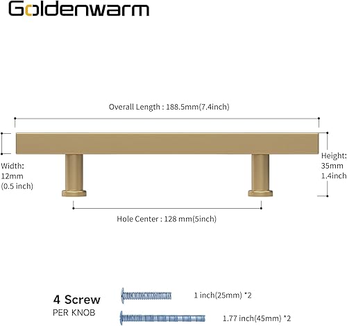 Miniatura 2 de goldenwarm Paquete de 10 manijas doradas de gabinete de 5 pulgadas de oro cepillado de aleación de aluminio macizo, tiradores de cajones dorados