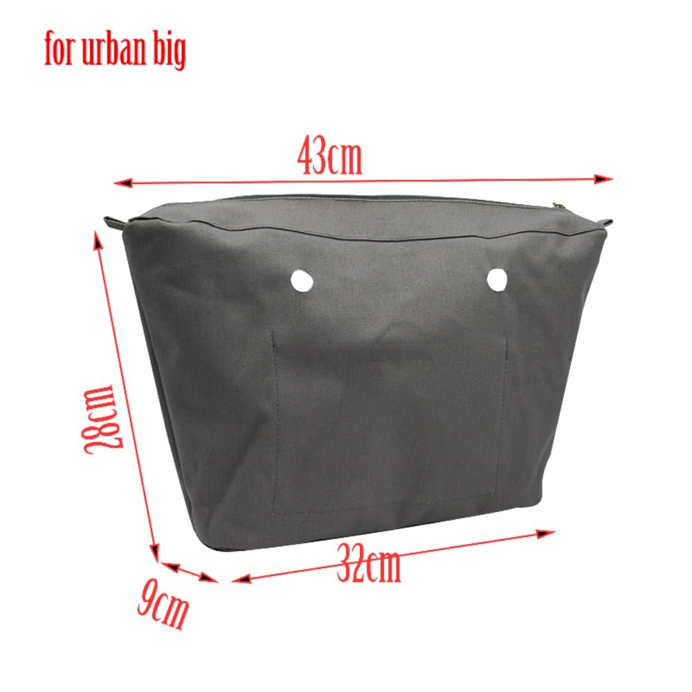 Nuevo forro interior de lona, bolsillo con cremallera para Obag Urban Organizer para big O Bag Urban Accesorios (Negro urbano grande)