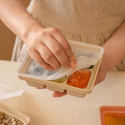 Miniatura 8 de Bandeja de silicona para congelador, fabricada en Corea, preparación de comidas y cubos de almacenamiento de alimentos con tapa para purés, sopas,