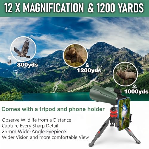 image for Monocular Telescope 12X56 ED Outdoor Telescope with Smartphone Adapter