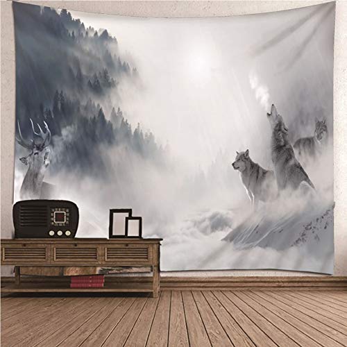 Toile imprimée mode loups design artistique blanc et gris pour habillage mural chic
