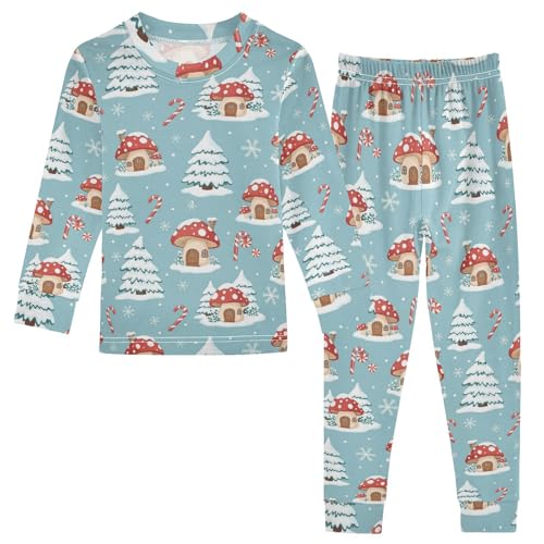 Pajama Sets Long Sleeve Winter Wonderland Mushroom Houses Soft Comfy Sleepwear 2 Piece PJS 3-8T