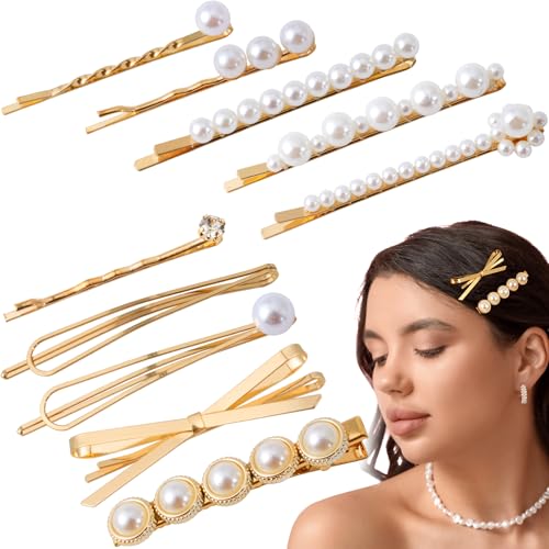 10pcs Artificial Pearl Bobby Pins, Gold Decorative Bobby Pins for...