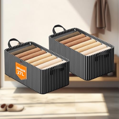 Image of CoolLeaf SB-S2 Wardrobe Organizer for Clothes with Metal Frame, Extra Large Clothes Organiser for Wardrobe, Durable 600D Oxford Fabric Cupboard Organizer for Clothes Pants Shirt Saree(27Ltr*2, Stripe)