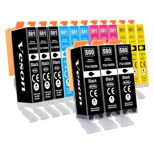 Veson PGI 580XXL CLI 581XXL Cartuchos de Tinta Compatible con Canon 580 581 XXL para Canon Pixma TR8550 TR8500 TS9551 TS9550 TS8350 TS8251 TS8150 TR7550 TS705 TS6150 TS6350 TS6250 TS6151, 15 Paquetes
