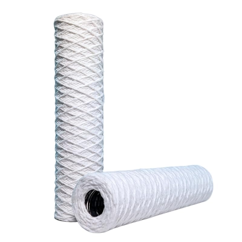 Cotton Wound Sediment Filters 20" Length, Regular Diameter 2.5" High Temperature Water Filters WRAS Approved Materials 316 Stainless Steel Core, Combi Boiler Feed Hot Water UK Manufactured (1 Micron)