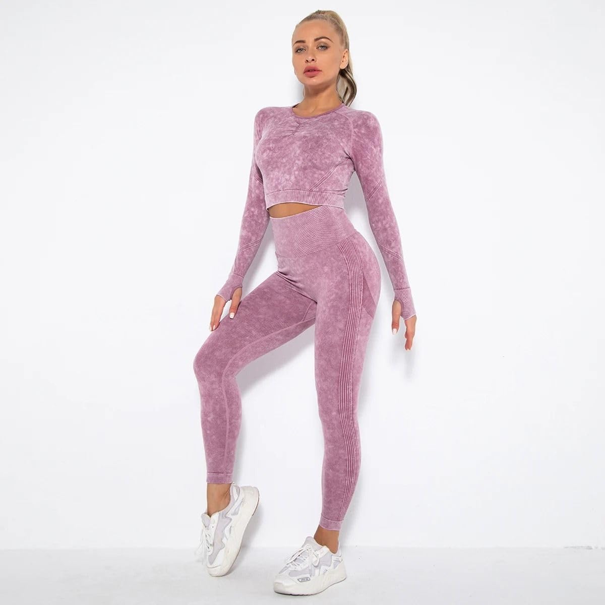 Set yoga a 2 pezzi da donna, top corto e leggings da fitness