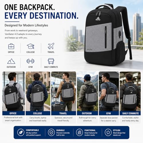 Image of Seute Verdiater 4.0 Laptop Backpack | Shockproof 15.6 Inch Bag | USB Charging | 30L Travel Office College Backpack | Shoe Pocket | Anti Theft | Water Resistant Durable Bag for Men Women