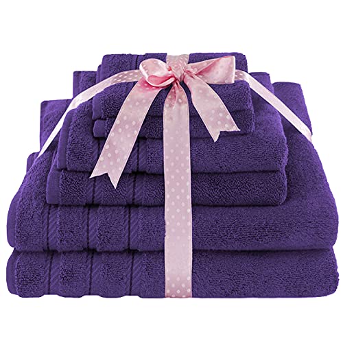 American Soft Linen 100% Turkish Carde Cotton 6 Piece Towel Set, 560 Gsm Towels For Bathroom, Super Soft 2 Bath Towels 2 Hand Towels 2 Washcloths, Rich Purple #TOP7