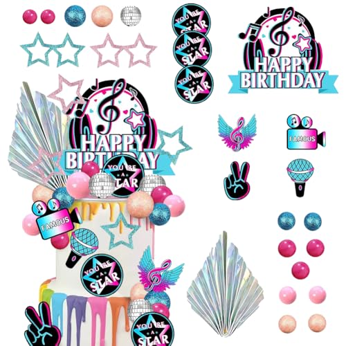 32 Piezas Decoración Tartas Disco, 90s Topper de Tarta Disco Decoración de Pastel Happy Birthday Cake Topper Gente Bailando Toppers para Tartas para Fiesta Hippie Cumpleaños Años