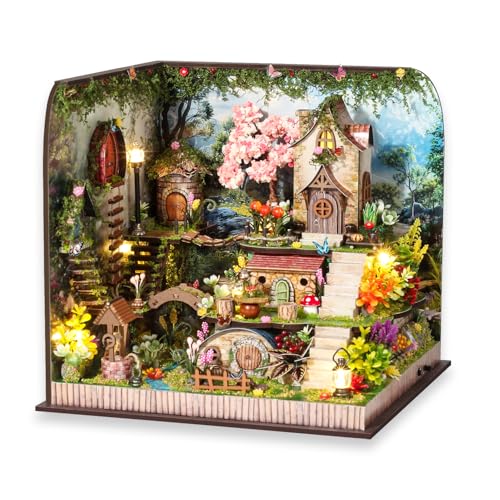 Image of TuKIIE DIY Miniature House Kit with Furniture, 1:24 Scale Creative Room Mini Wooden Dollhouse Book Nook Plus Dust Proof & Music Movement for Kids Teens Adults(Whispering Woods)