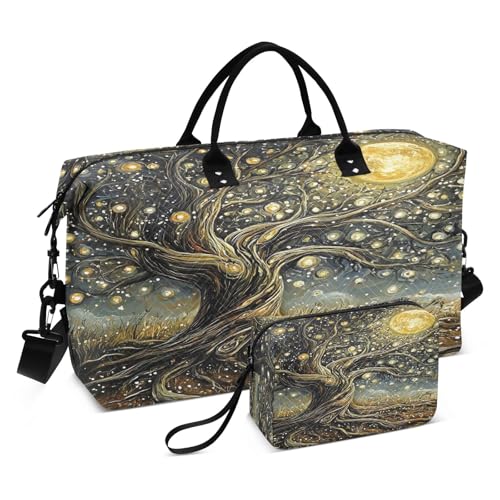 Weekender Bags Travel Duffel Gym Bag Dream Tree Carry on Overnight Tote Bag with Toiletry Bag for Airplane Travel Trip Gym Yoga