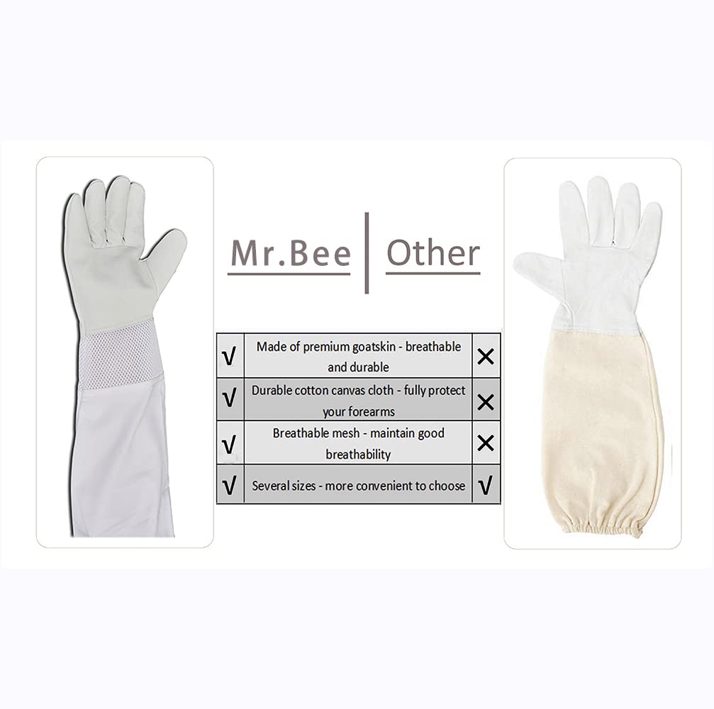 Mr.Bee Apicoltura fornitura pelle di capra apicoltura guanti apicoltore con sfiato maniche lunghe tela & polsino elastico…