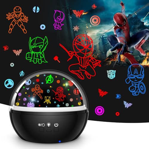 Image of Superhero Night Light Projector for Boy,Kids Night Lights with Spiderman and Star Theme,360 Degree Rotation,15 Mode Color Changing,Birthday Gift Toys