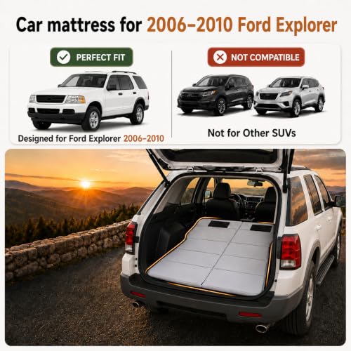 Image of Car Mattress for 2006-2010 Ford Explorer, Upgraded Non-Inflatable Thickened Foam SUV Car Camping Mattress, Foldable Trunk Sleeping Pad Car Bed Mattress for Road Trips Camping Travel