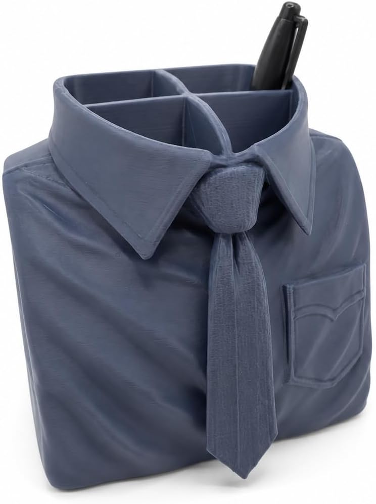3D Printed Shirt Tie Desk Organizer | Father's Day Pen Holder Accessory (Black)