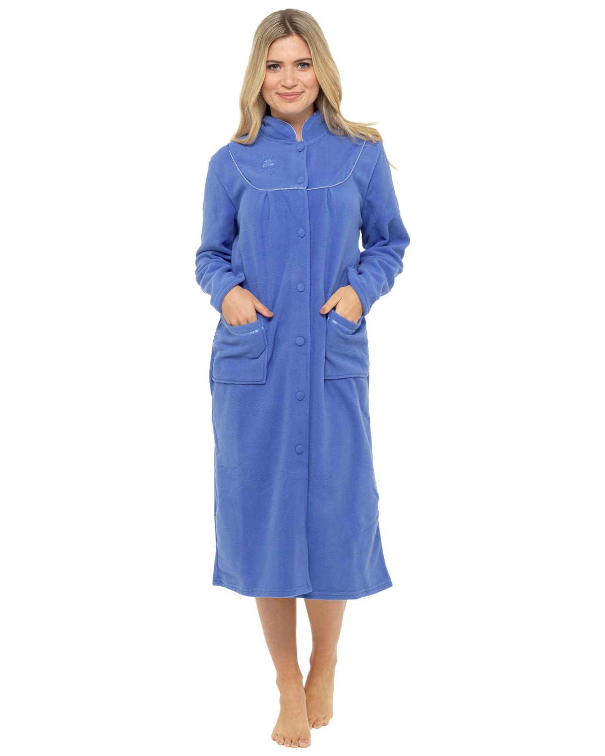Undercover Ladies Button Front Soft Fleece Dressing Gown 4073 18/20,Blue