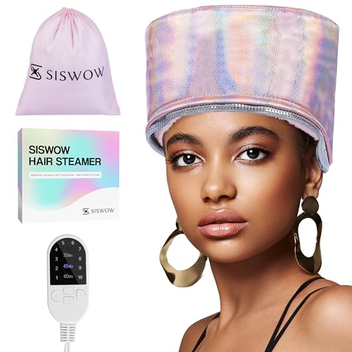 SISWOW Heat Cap for Deep Conditioning w/10-level Heats Up Quickly Hair Steamer for Natural Black Hair Home Use - Thermal Heat Cap for Treatment Great for Deep Conditioner - Portable Waterproof